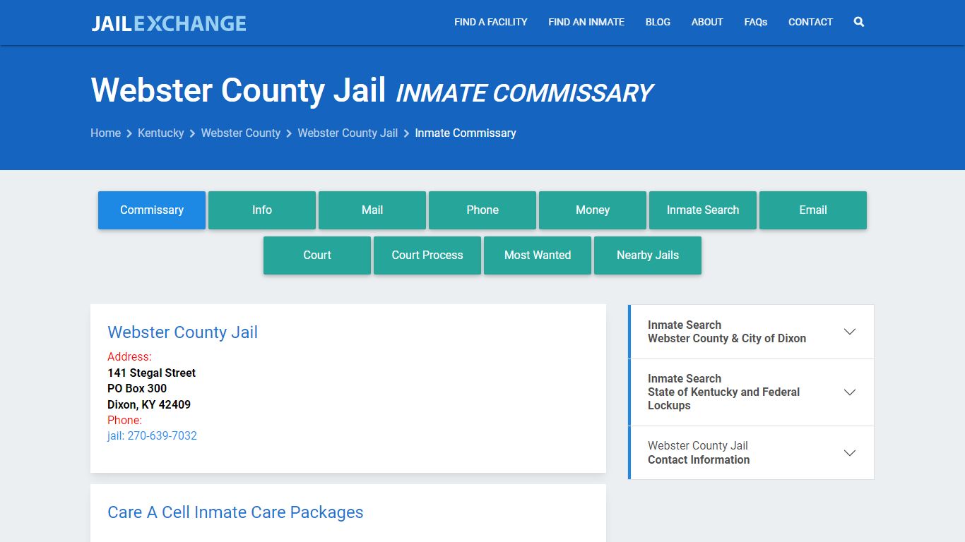 Inmate Commissary, Care Packs - Webster County Jail, KY
