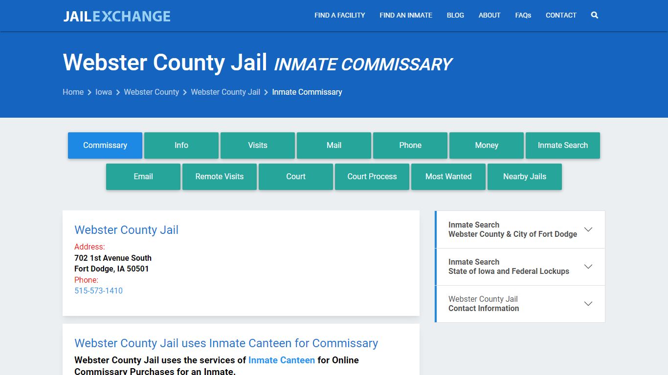 Inmate Commissary, Care Packs - Webster County Jail, IA