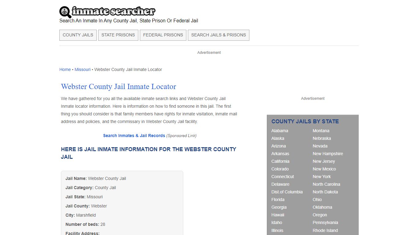 Webster County Jail Inmate Locator - Inmate Searcher